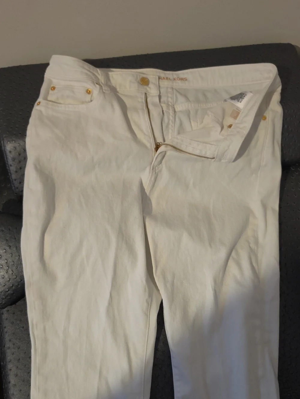Michael Kors White Skinny Jeans with Gold Hardware